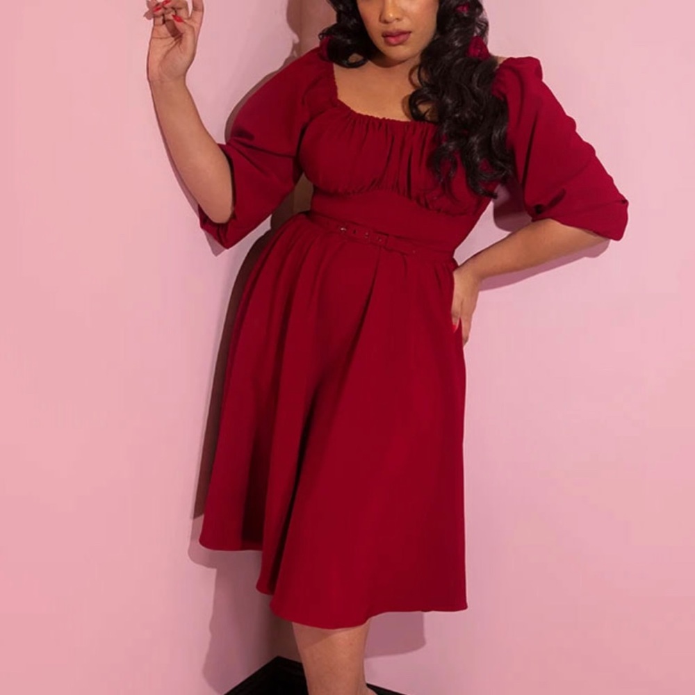 Vixen by Micheline Pitt Vacation Dress L NWT belt included Ruby Red color